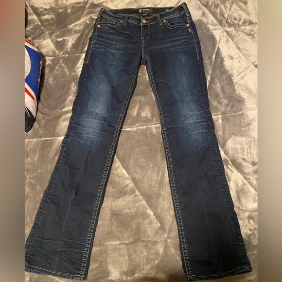 Blue low-rise silver mid-straight jeans. Waist 30 length 32 - Picture 1 of 5